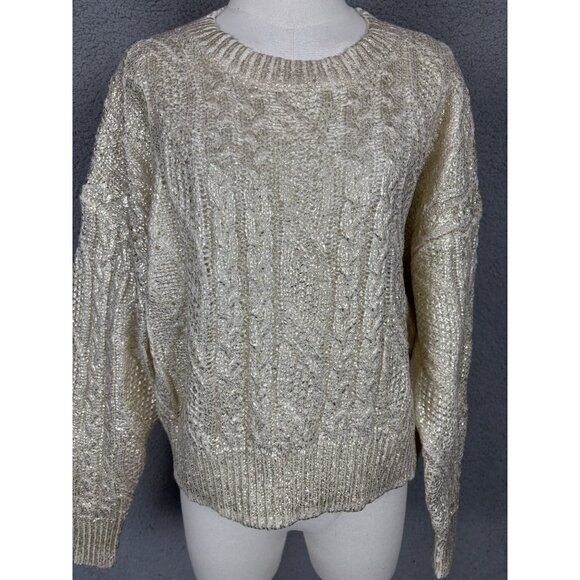 Hooked up by Lot Juniors' Shine Cable-Knit Crewneck Sweater Gold Size XL NWT's - Picture 2 of 8